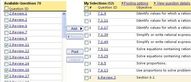 Pooling Questions in MyMathLab – Baseball and Not Baseball