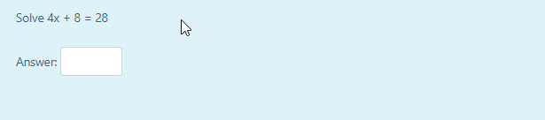 This shows the randomly generated question 4x + 8 =28
