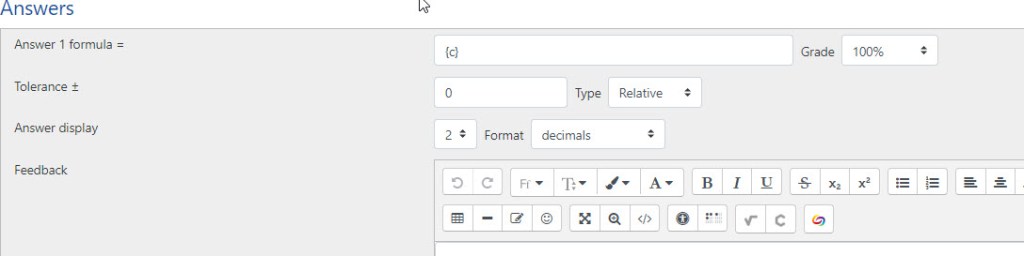 This picture shows {c} as the answer for auto-grading with a tolerance of 0 since the answers here should be exact.