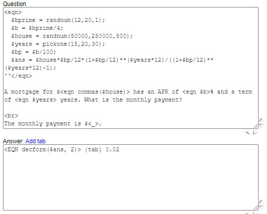 Code for a mortgage problem