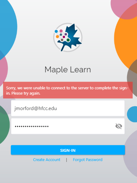 Logging in gives a colorful error message